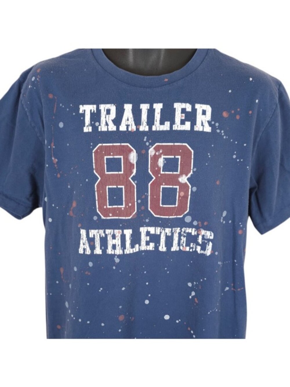 Vintage Trailer Jeans T Shirt Mens Size XL Blue Y2K 88 Athletics Paint Splatter